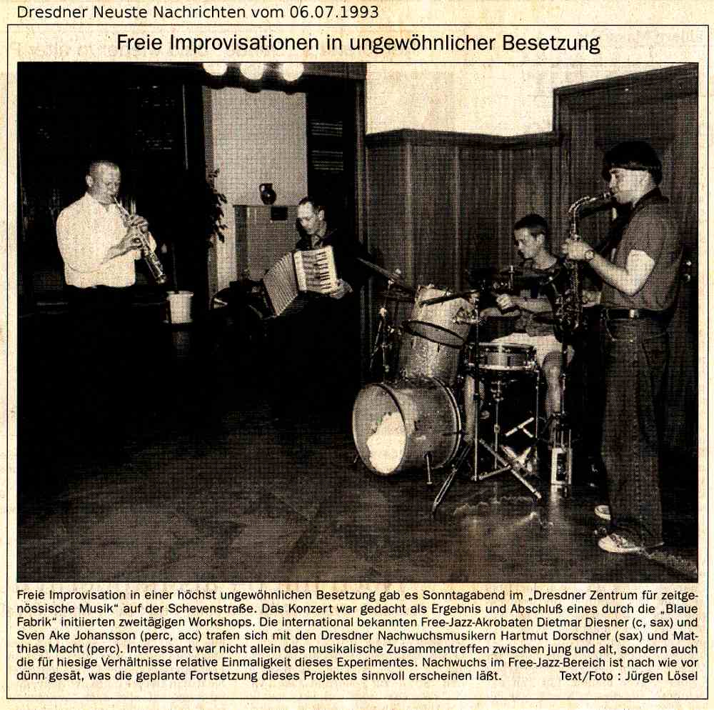 Freie Improvisation in ungewhnlicher Bestzung- Hartmut Dorschner, Dietmar Diesner Sven Ake Johansson, Matthias Macht